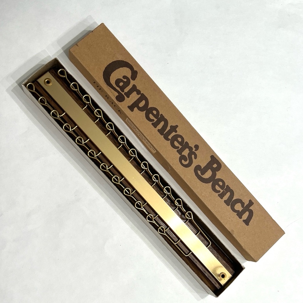 vintage wood tie rack deadstock in box with brass Closet hooks for ties / scarf